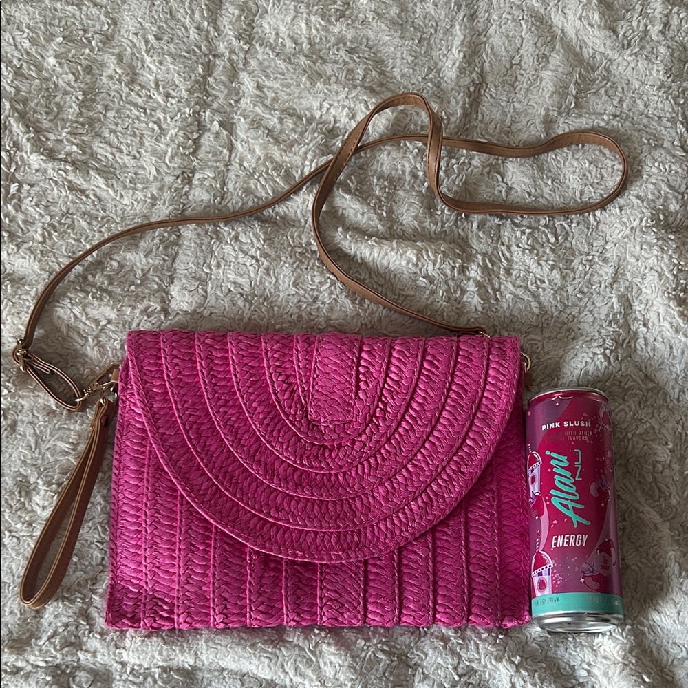 Pink Woven Crossbody Bag